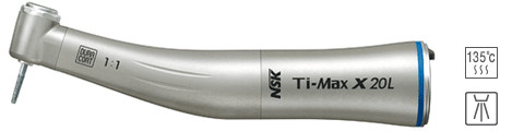Ti-Max X20 - угловой наконечник в титановом корпусе, без оптики, с одинарным спреем, передача 1:1  (NSK, Япония)