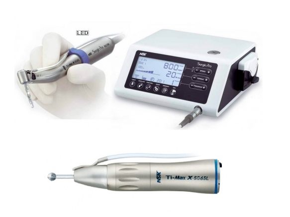 картинка Выгодный комплект Surgic PRO+ OPT-D с наконечником X-DSG20L (понижение 20:1)+ X-SG65L (передача 1:1) - физиодиспенсер с оптикой с двумя титановыми наконечниками для хирургии (NSK, Япония) на стоматологическое оборудование и материалы и инструменты