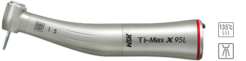 Ti-Max X95 - угловой наконечник без оптики, повышение 1:5, четырехточечный спрей, керамические подшипники, титановый корпус (NSK, Япония)