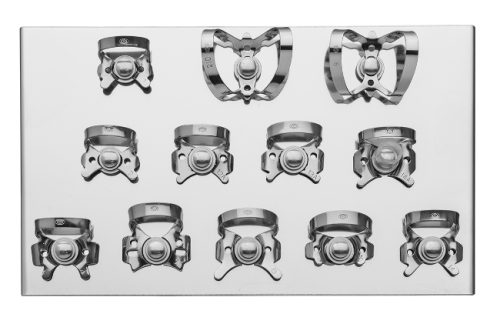 Rubber Dam Starter Kit - комплект из 12 клампов на подставке + инструменты для раббердама/коффердама (Dentech, Япония) Продажа стоматологического оборудования в Санкт-Петербурге